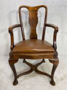 Antique Chair, 19th century Oak arm chair with half round seat and reversable seat pad, one side
