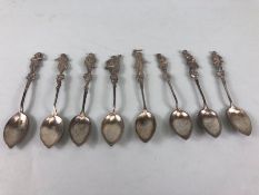 Antique silver a collection of eight 925 marked silver spoons the handles formed as 18th century