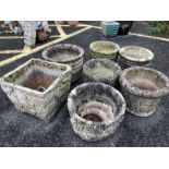 Seven various garden pots