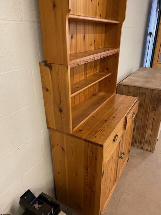 Pine kitchen dresser, two drawers, cupboards under, shelves over, approx 91cm wide x 215cm tall - Image 9 of 9