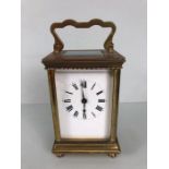 Carriage clock with white enamel face with roman numerals and two keys (A/F)
