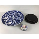 Oriental ceramics: Blue and white Japanese export dish with painted decoration of cherry blossom,