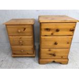 Pine bedside drawers, two modern bedside drawers units in pine, both with 3 drawers, one