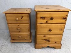 Pine bedside drawers, two modern bedside drawers units in pine, both with 3 drawers, one
