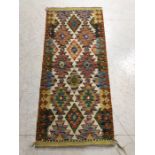 Oriental Rug, Hand Knotted wool Chobi Rug with geometric pattern approximately 148cm x 65cm