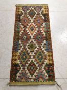 Oriental Rug, Hand Knotted wool Chobi Rug with geometric pattern approximately 148cm x 65cm