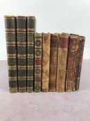 Antique Books, a collection of quarter, half and full leather bound books in French, to include