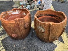 Pair of terracotta octagonal panelled vintage planters (A/F)