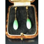 14k Gold earrings with pendant Jade teardrops each teardrop approx 18mm in length