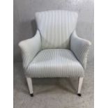 Ladies arm chair, antique style dressing room armchair upholstered in modern ticking fabric, with