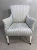 Ladies arm chair, antique style dressing room armchair upholstered in modern ticking fabric, with