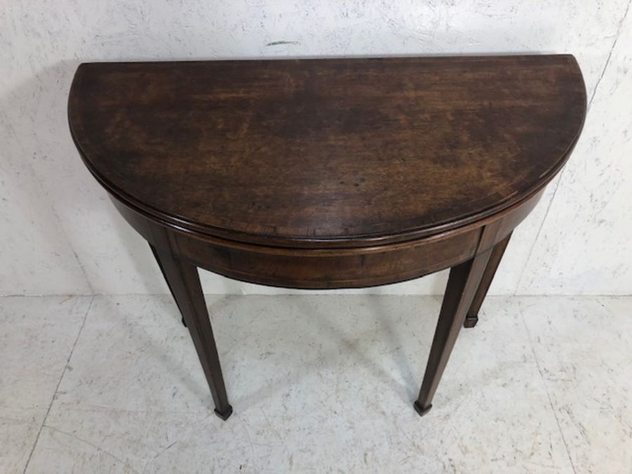 Antique furniture, Half moon side table on tapered legs opening to make a round card table, the - Image 2 of 13