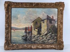 Oil Painting of Fowey, late 19th century oil painting of Fowey harbour, signed H Bennett, in a