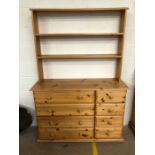 Modern Pine, Drawer and shelf unit on bun feet, Run of 4 large drawers and a run of 4 smaller