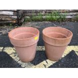 Pair of tall light coloured terracotta garden pots, approx 35cm tall