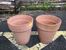 Pair of tall light coloured terracotta garden pots, approx 35cm tall