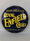 Enamel Advertising sign, Round enamel sign for Royal Enfield Cycles works Redditch England,