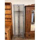 Vintage galvanised wire mesh Gym locker, 2 sections with hanging space and shelf above Approximately