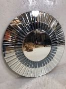 Wall mirror, modern wall mirror of plain and smoked glass in sunburst design approximately 80cm in