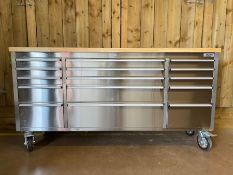 Large quality stainless steel storage unit for workshop or industrial style kitchen with wooden