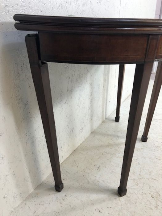 Antique furniture, Half moon side table on tapered legs opening to make a round card table, the - Image 6 of 13