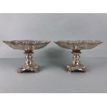 Pair of Victorian Silver hallmarked Bon Bon dishes on ornate pedestals with pierced design each on