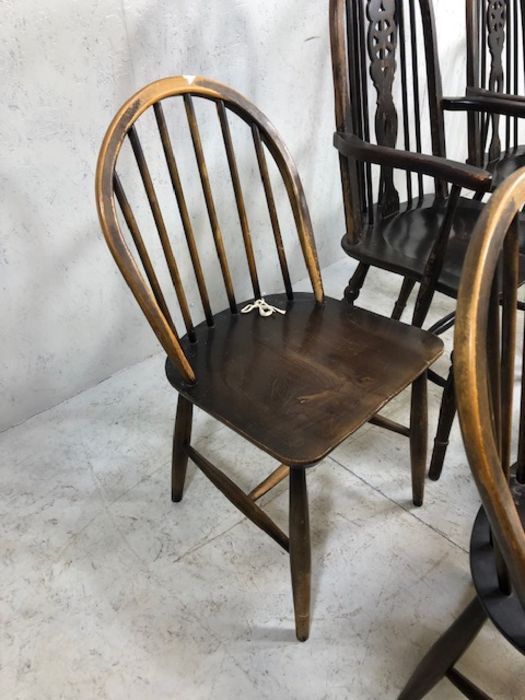 Six stick back Ercol dining chairs, and two wheel back carver chairs - Image 4 of 12