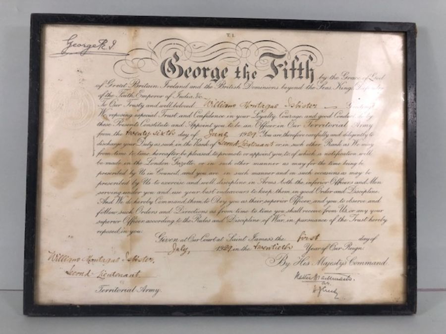 Military officers commission, George Fifth British Territorial Army commission document for Second