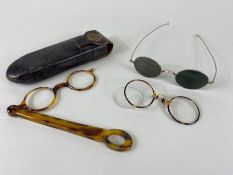 Antique Spectacles, 3 pairs of 19th century eye glasses being an imitation tortoise shell