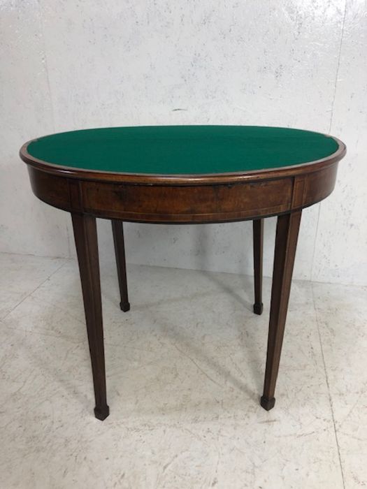 Antique furniture, Half moon side table on tapered legs opening to make a round card table, the - Image 8 of 13