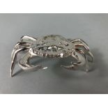 Crab box, white metal study of a Crab with lift up shell to make the lid approximately 11cm across