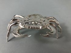 Crab box, white metal study of a Crab with lift up shell to make the lid approximately 11cm across