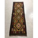 Oriental Rug, Hand Knotted wool Maimana Kilim runner with geometric designs approximately 196 x 67