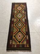 Oriental Rug, Hand Knotted wool Maimana Kilim runner with geometric designs approximately 196 x 67