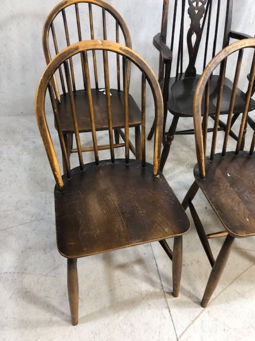 Six stick back Ercol dining chairs, and two wheel back carver chairs - Image 2 of 12