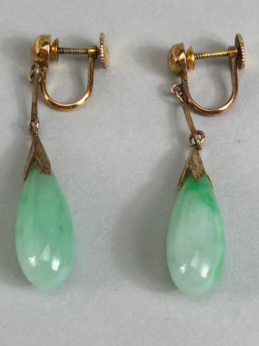 14k Gold earrings with pendant Jade teardrops each teardrop approx 18mm in length - Image 19 of 21