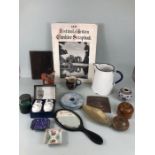 A collection of miscellaneous items, to include an enamel ware jug, hand mirror , Indian copper