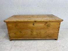 Pine Blanket Box, large Blonde pine chest with internal candle box and iron hinges, drop down side