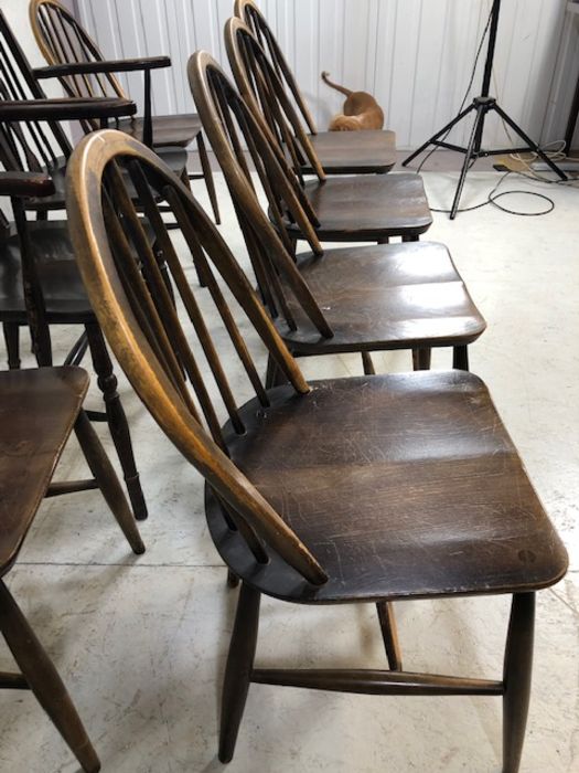 Six stick back Ercol dining chairs, and two wheel back carver chairs - Image 8 of 12