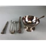 Antique silver, a collection of miscellaneous silver to include, English hallmarked sugar tongs,
