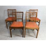 Set of four vintage Mid Century ERCOL dining chairs with square backs and padded orange seats