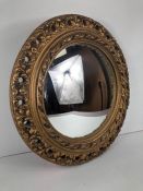 Round Mirror, Vintage round Convex mirror in gold painted plaster frame approximately 43cm in