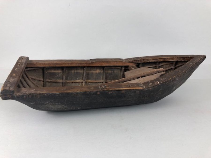Model of a Currach, early 20th century wooden scratch built model of a Currach, approximately 50cm - Image 3 of 6