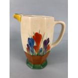 Clarice Cliff, A Bizarre ware Octagonal Crocus pattern jug for Wilkinson Ltd England,