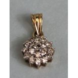 9ct Gold and white stone cluster pendant approximately 0.5g