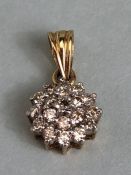 9ct Gold and white stone cluster pendant approximately 0.5g