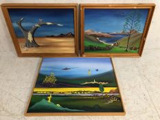Colin Dawes Paintings, Three 70s inspired futuristic landscape paintings by Local artist and