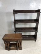 Nest of tables and bookcase. A nest of 3 dark oak occasional tables and a dark oak refectory style