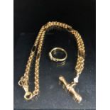 Gold chain and ring, 9ct gold Trombone link Albert chain approximately 10.51g and a 9ct gold stone