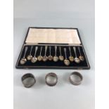 Silver Spoons, a cased set of Tea and Coffee spoons, Silver hallmarks for Birmingham. and 3 silver